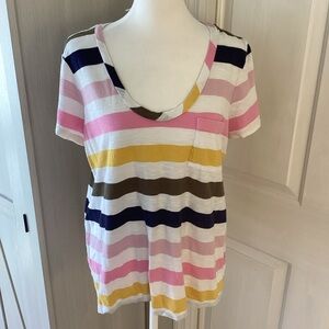 Caslon Colorful Striped Short Sleeve Tee Shirt Sz L